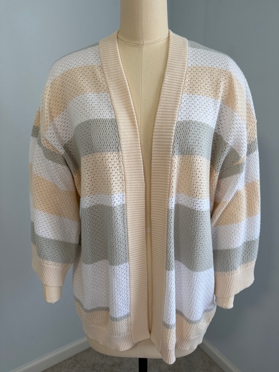 DG2 by Diane Gilman Sweaters - DG2 by Diane Gilman Crochet Knit Open-Front Cardigan - Cream, Beige & Gray SZS